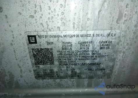 2021 Chevrolet Blazer Awd 2Lt из США, поврежденный, VIN 3GNKBHRS1MS509042